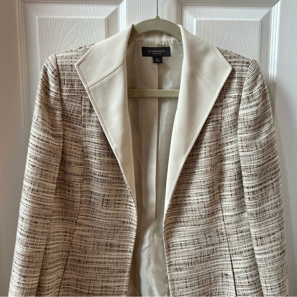 ⭐️ Liz Claiborne Suits Open Tweed Blazer Brown Ivory Size 8P - Picture 4 of 13